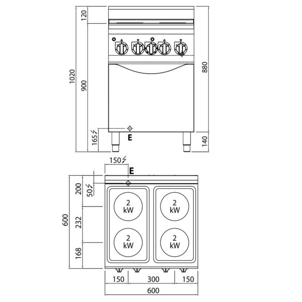 Elektrický sporák - 8 kW - 4 platne okrúhle - vrátane elektrickej rúry - 3 kW - Image 7