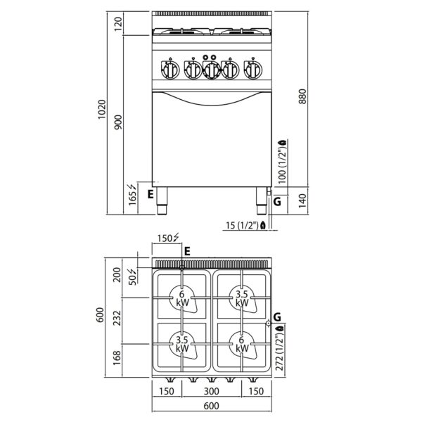 Plynový sporák - 19 kW - 4 horáky - vrátane elektrickej rúry- 3 kW - Image 2