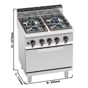 Plynový sporák - 28 kW - 4 horáky - vrátane plynovej rúry statickej - 7,8 kW
