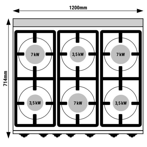 Plynový sporák - 42 kW - 6 horákov - vrátane plynovej rúry statickej - 7,8 kW - Image 3