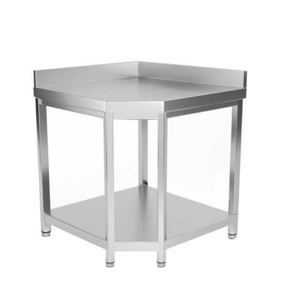 Nerezový rohový pracovný stôl PREMIUM - 1000x600mm - s podnožou a podstavcom - Image 3
