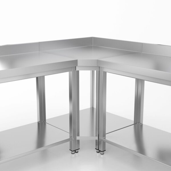Nerezový rohový pracovný stôl PREMIUM - 1000x700mm - s podnožou bez podstavca - Image 5