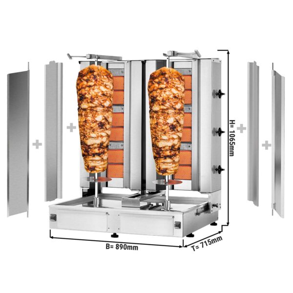 Plynový gril na kebab gyros/doner - 3+3 horáky- max 80 kg - vrátane 2 krytov a 2 krídlových dverí - Image 8