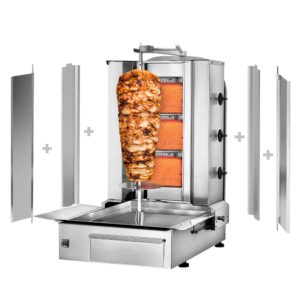 Plynový gril na kebab gyros/doner - 3 horáky - max 40 kg - vrátane 2 krytov a 2 krídlových dverí