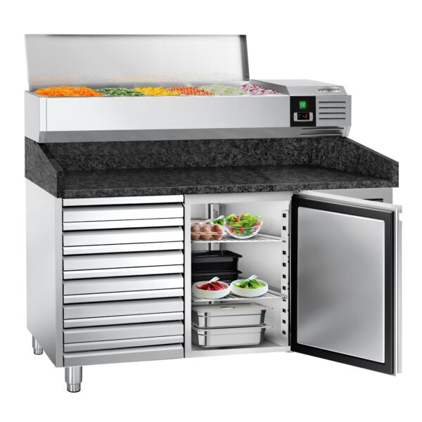 Chladiaci stôl na pizzu PREMIUM - 1500x800mm - s 1 dvierkami a 7 zásuvkami - vrátane chladiacej vitríny - 7x GN 1/4 - Image 8