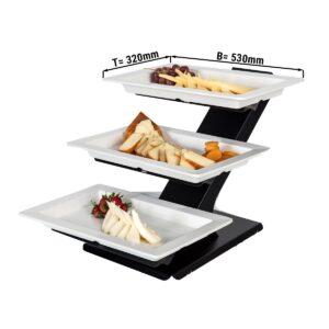 Etažér / bufetový stojan - čierny - vrátane 3 melamínových misiek 320x530mm