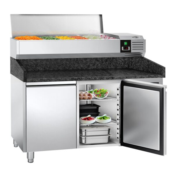 Chladiaci stôl na pizzu PREMIUM - 1500x800mm - s 1 dvierkami a 7 zásuvkami - vrátane chladiacej vitríny - 7x GN 1/4