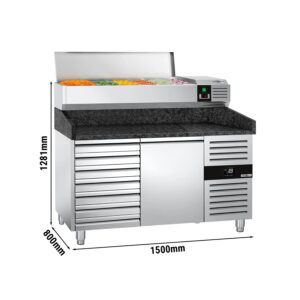Chladiaci stôl na pizzu PREMIUM - 1500x800mm - s 1 dvierkami a 7 zásuvkami - vrátane chladiacej vitríny - 6x GN 1/3