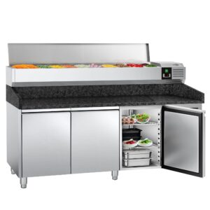 Chladiaci stôl na pizzu PREMIUM - 2000x800mm - s 3 dvierkami - vrátane chladiacej vitríny - 10x GN 1/4