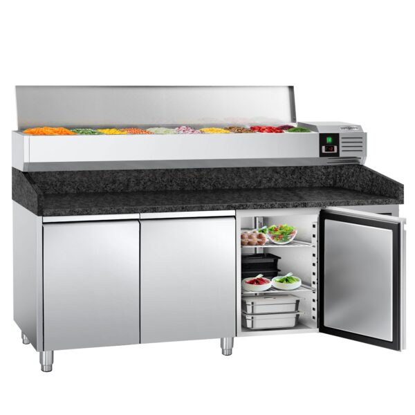 Chladiaci stôl na pizzu PREMIUM - 2000x800mm - s 3 dvierkami - vrátane chladiacej vitríny - 9x GN 1/3
