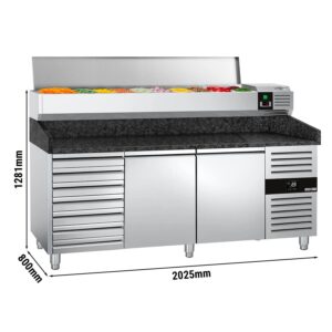 Chladiaci stôl na pizzu PREMIUM - 2000x800mm - s 2 dvierkami & 7 zásuvkami - vrátane chladiacej vitríny - 9x GN 1/3