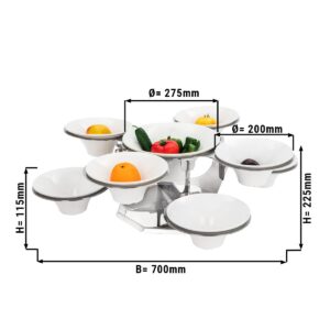 Etažér/ bufetový stojan - otočný - nerez - vrátane 9 melamínových misiek - okrúhle