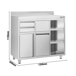 Pracovná skrinka - na kávovar - 1200x600 mm - s 2 zásuvkami, 1 dvierkami, odpadkovým košom a zvýšeným lemom