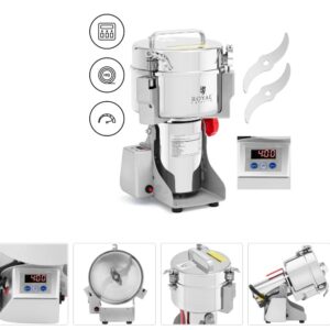 Elektrický mlynček na korenie - 2000 g - 21 x 9,5 cm - 3400 W - digitálny - Royal Catering