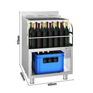 Koktailová stanica - nehrdzavejúca oceľ - 600x600 mm - s 3 chladiacimi miskami a držiakom na fľaše