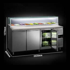 Prémiová saladety doska - 2020 mm - 3 dvierka - so sklenenou vložkou pre 10 nádob GN 1/3