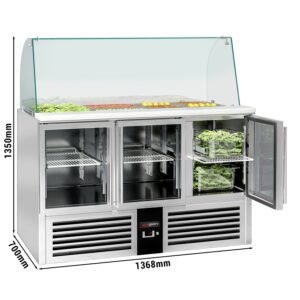 Saladety PREMIUM - 1368 mm - 3 sklenené dvere - s vysokou sklenenou doskou pre 4x GN 1/1