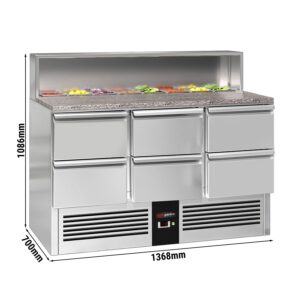 Saladety PREMIUM - 1368 mm - 6 zásuviek - s nerezovou platňou pre 8x GN 1/6