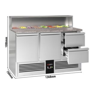 Saladety Premium - 1368 mm - nerezová doska pre 8x GN 1/6 - 2 dvierka a 2 zásuvky