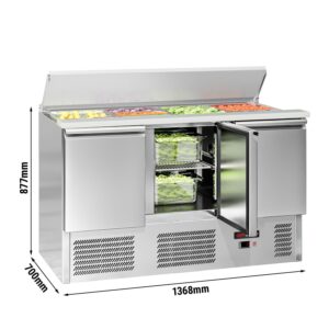 Saladety ECO - 1370 mm - 3 sklenené dvierka - s vložkou pre 4x GN 1/1 a nerezovým pokrievkou