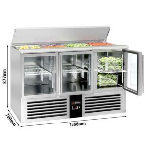 Saladety PREMIUM - 1370 mm - 3 sklenené dvierka - s vložkou pre 4x GN 1/1 a nerezovým pokrievkou