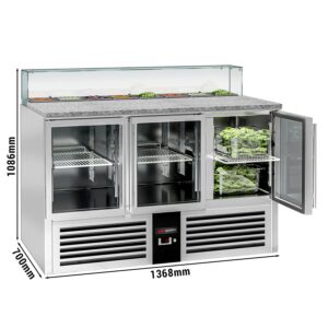 Saladety PREMIUM - 1368 mm - 3 sklenené dvierka - so sklenenou doskou pre 8x GN 1/6