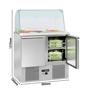 ECO saladety deska - 900 mm - 2 dvierka - so sklenenou doskou pre 2x GN 1/1 a 3x GN 1/6