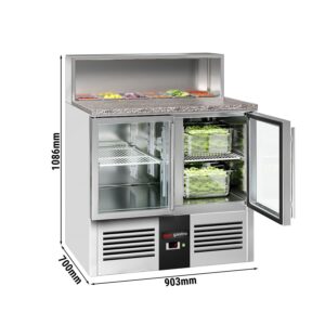 Saladety PREMIUM - 903 mm - 2 sklenené dvierka - s nerezovou doskou pre 5x GN 1/6