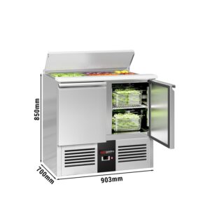 Saladety PREMIUM - 903 mm - 2 dvierka - s prívodom pre 2x GN a 3x GN 1/6 a nerezovým vekom