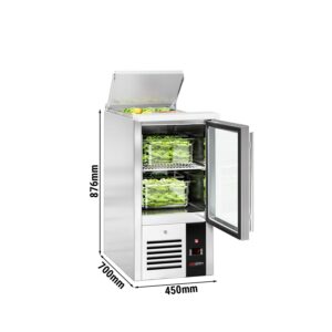 Saladety PREMIUM - 450 mm - 1 sklenené dvierka - s prívodom pre 1x GN 1/1 a nerezovým vekom