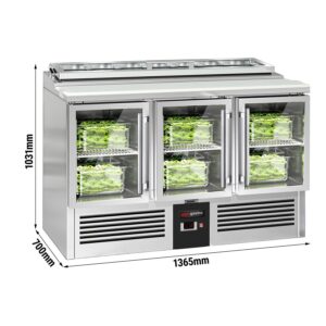 Saladety PREMIUM - 1365 mm - 3 sklenené dvierka - s vložkou pre 7x GN 1/3 so sklenenou pokrievkou