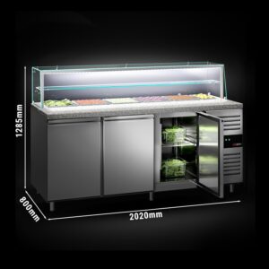 Prémiová saladety misa – 2020 mm – 3 dvierka – so sklenenou vložkou pre 5x GN 1/1 a 1x GN 2/4 a 1 policu