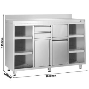 Pracovná skrinka - na kávovar - 1600x600 mm - s 2 zásuvkami, 2 dvierkami a zvýšeným nadstavcom