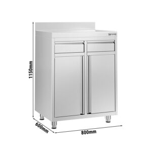 Pracovná skrinka - na kávovar - 800x600 mm - s 2 zásuvkami, 2 dvierkami a zvýšeným nadstavcom