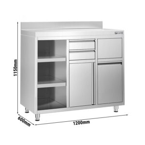 Pracovná skrinka - na kávovar - 1200x600 mm - s 2 zásuvkami, 1 dvierkami, odpadkovým košom a zvýšeným lemom