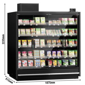 Nástenná chladiaca vitrína do supermarketu – 1875 mm – s dvojitým zasklením, bezrámovými dverami a 5 policami