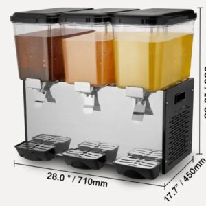 Dávkovač nápojov s 3 nádržami, dávkovač džúsu 18 l (na nádrž), 512 W nerezový stroj na ľadový čaj s teplotou chladenia 7-12 °C, na studené nápoje, reštaurácie, bary, párty, bufety, catering