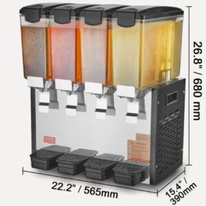 Dávkovač nápojov so 4 nádržami, dávkovač džúsu 10 l (na nádrž), 430 W nerezový stroj na ľadový čaj s teplotou chladenia 7-12 °C, na studené nápoje, reštaurácie, bary, párty, bufety, catering