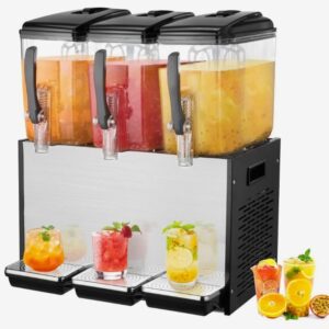 Dávkovač nápojov s 3 nádržami, dávkovač džúsu 12 l (na nádrž), 370 W nerezový stroj na ľadový čaj s teplotou chladenia 7-12 °C, na studené nápoje, reštaurácie, bary, večierky, bufety, catering