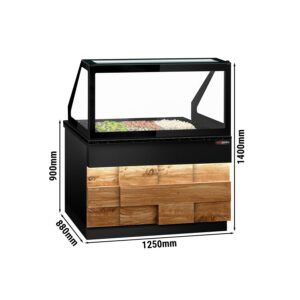 Toronto Saladety - 1250 mm - Drevená predná strana - 2 dvierka - pre 3x GN 1/1 - Pracovná doska z čiernej žuly