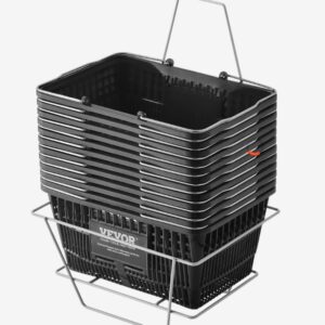 Nákupný košík sada 12 kusov, 21l odolný plastový nákupný košík s kovovou rukoväťou 42 x 30 x 21 cm, prenosný nákupný košík do maloobchodných predajní a supermarketov