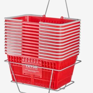 Nákupný košík balenie 12 kusov, 21l odolný plastový nákupný košík s rukoväťou a stojanom, 16,5 x 11,8 x 8,27 palca, prenosný košík na potraviny s veľkým množstvom