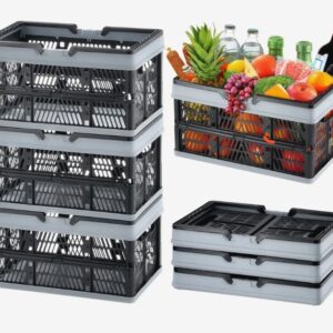 Skladací nákupný košík 3 kusy, 16l skladací plastový úložný box s rukoväťou, nákupný košík na potraviny, ovocie a zeleninu, skladací nákupný box