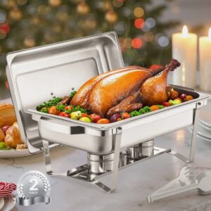 Chafing n(7,5 l), 2 kusy s 2 panvicami plnej veľkosti, obdĺžnikový ohrievač na catering s vekom a držiakom paliva, na svadby, večierky, bankety, strieborný