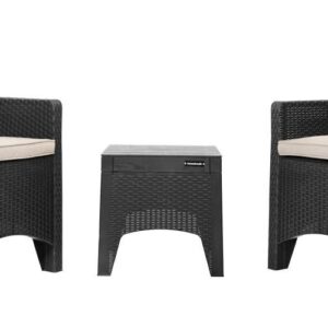 Záhradný nábytok na terasu/balkón, 2 kreslá + stôl, čierny