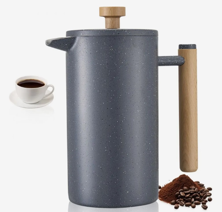 Kávovar French Press, 1 l nerezový kávovar s filtrom, veľký dvojstenný izolovaný kávovar na kempovanie, cestovanie, kuchyňu, reštauráciu, kávovar čierny