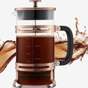Kávovar French Press, 1 l kávovar vyrobený z borosilikátového skla, čajník s filtrom z nehrdzavejúcej ocele, kávovar na kempovanie, cestovanie, kuchyňu, reštauráciu, kávovar meď (farebný)