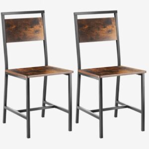 Sada 2 jedálenských stoličiek, drevené stoličky s kovovým rámom a operadlom, ľahko montovateľná kožená bočná stolička, moderná farmárska stolička z orechového dreva do kuchyne a obývačky, rustikálna hnedá a čierna