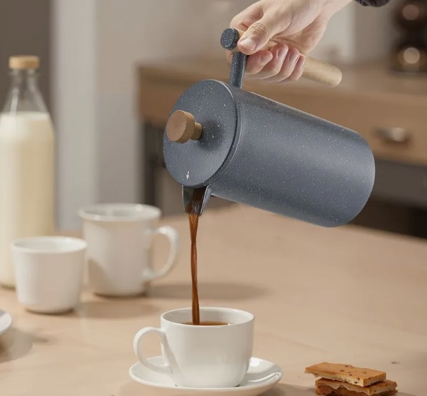 Kávovar French Press, 1 l nerezový kávovar s filtrom, veľký dvojstenný izolovaný kávovar na kempovanie, cestovanie, kuchyňu, reštauráciu, kávovar čierny – Obrázok 3