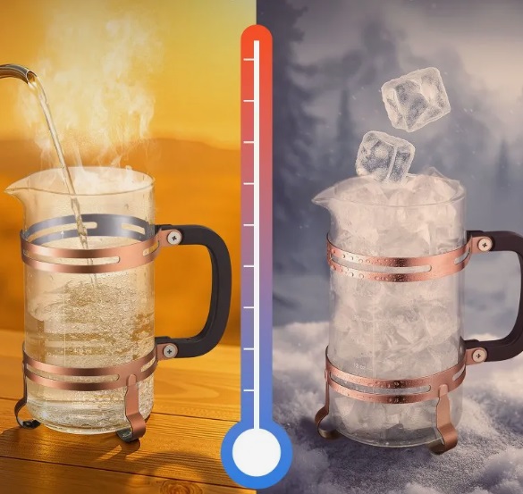 Kávovar French Press, 1 l kávovar vyrobený z borosilikátového skla, čajník s filtrom z nehrdzavejúcej ocele, kávovar na kempovanie, cestovanie, kuchyňu, reštauráciu, kávovar meď (farebný) – Obrázok 3